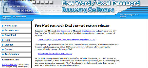 free word password recovery tool